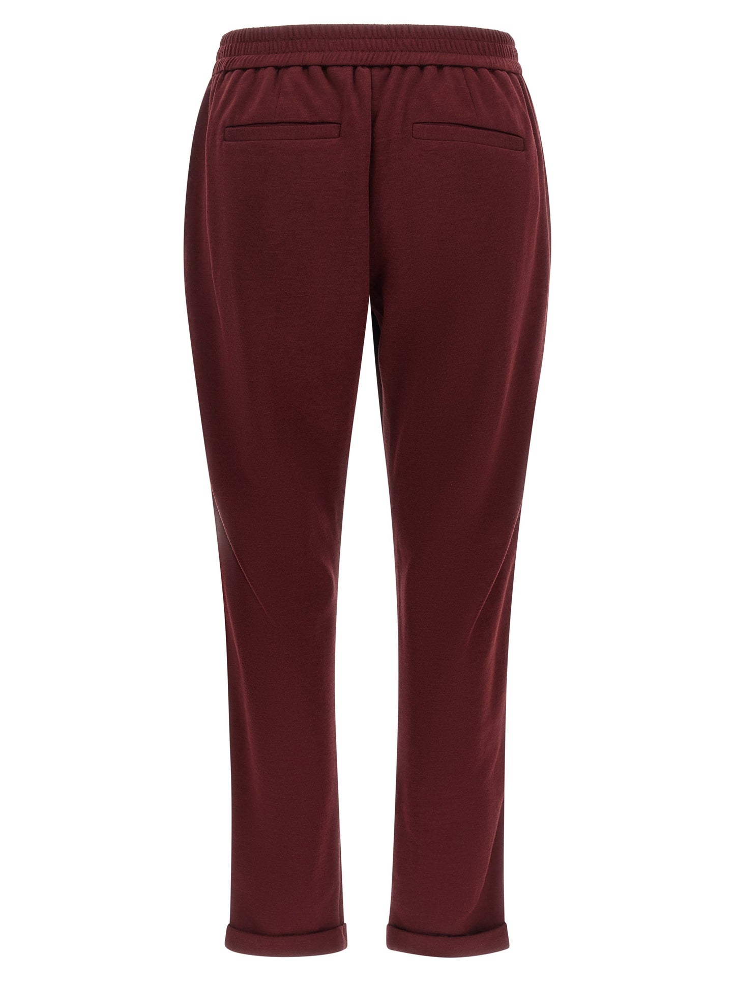 Joggers by Brunello Cucinelli for women in cotton & silk bordeaux presents a refined pantology silhouette, artfully defined by a refined pantology , long, and a sophisticated .