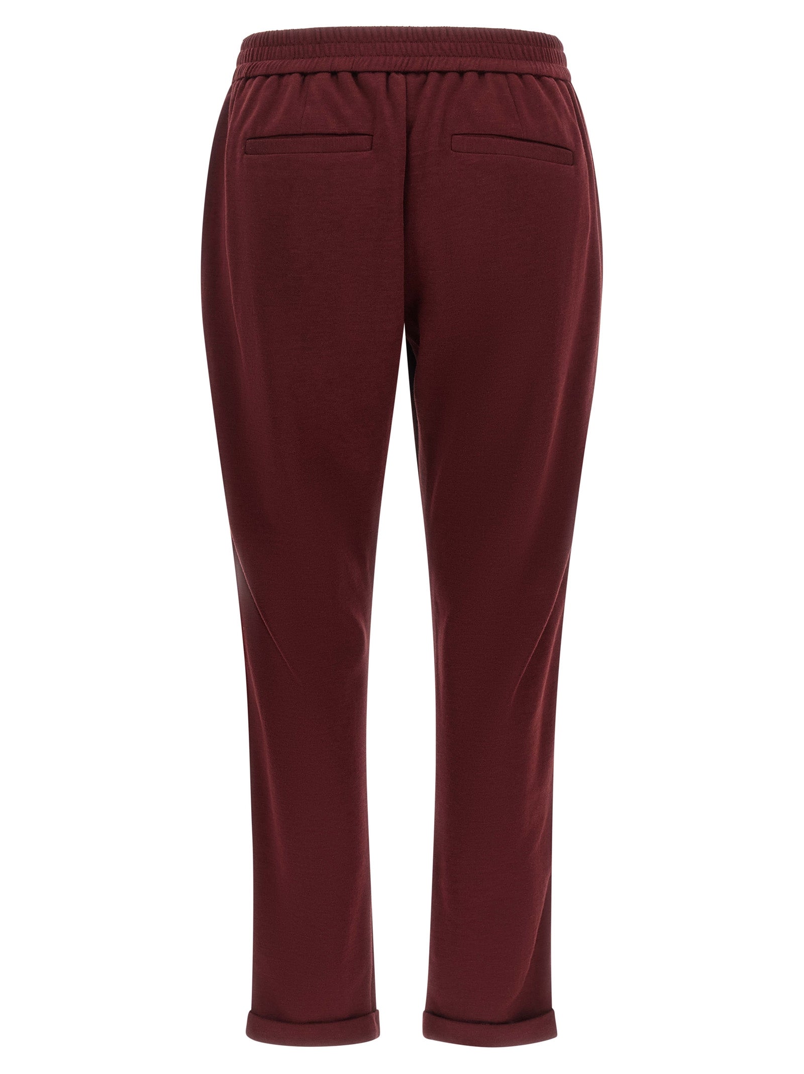 Joggers by Brunello Cucinelli for women in cotton & silk bordeaux presents a refined pantology silhouette, artfully defined by a refined pantology , long, and a sophisticated .