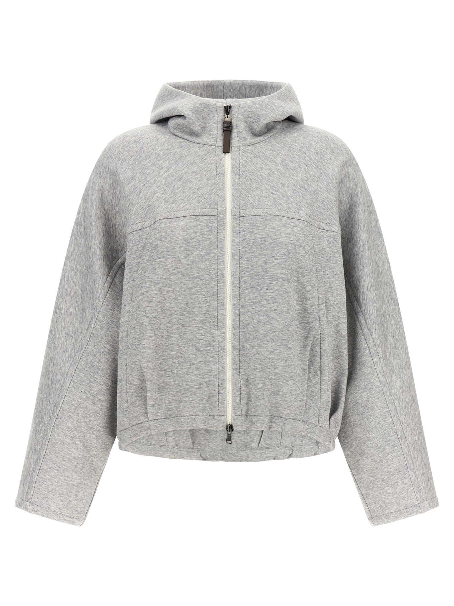 Sweatshirt Hoodie by Brunello Cucinelli for women in cashmere & cotton gray showcases a city-ready silhouette, artfully detailed with a signature hooded neckline and for a city-ready finish.