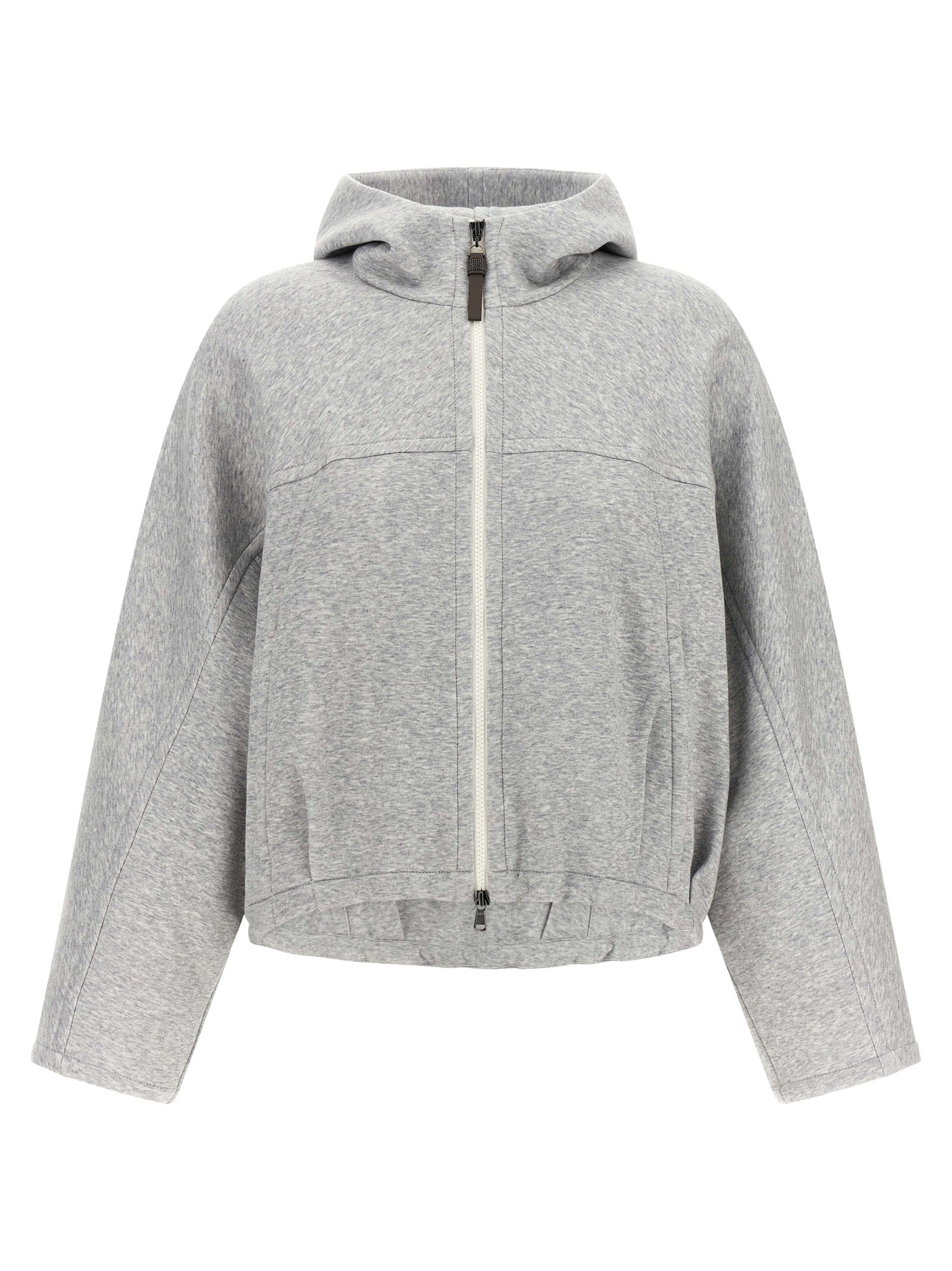 Sweatshirt Hoodie by Brunello Cucinelli for women in cashmere & cotton gray showcases a city-ready silhouette, artfully detailed with a signature hooded neckline and for a city-ready finish.