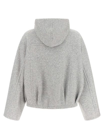 Sweatshirt Hoodie by Brunello Cucinelli for women in cashmere & cotton gray features an avant-garde silhouette, showcasing a sophisticated hooded neckline and detail for a truly avant-garde finish.