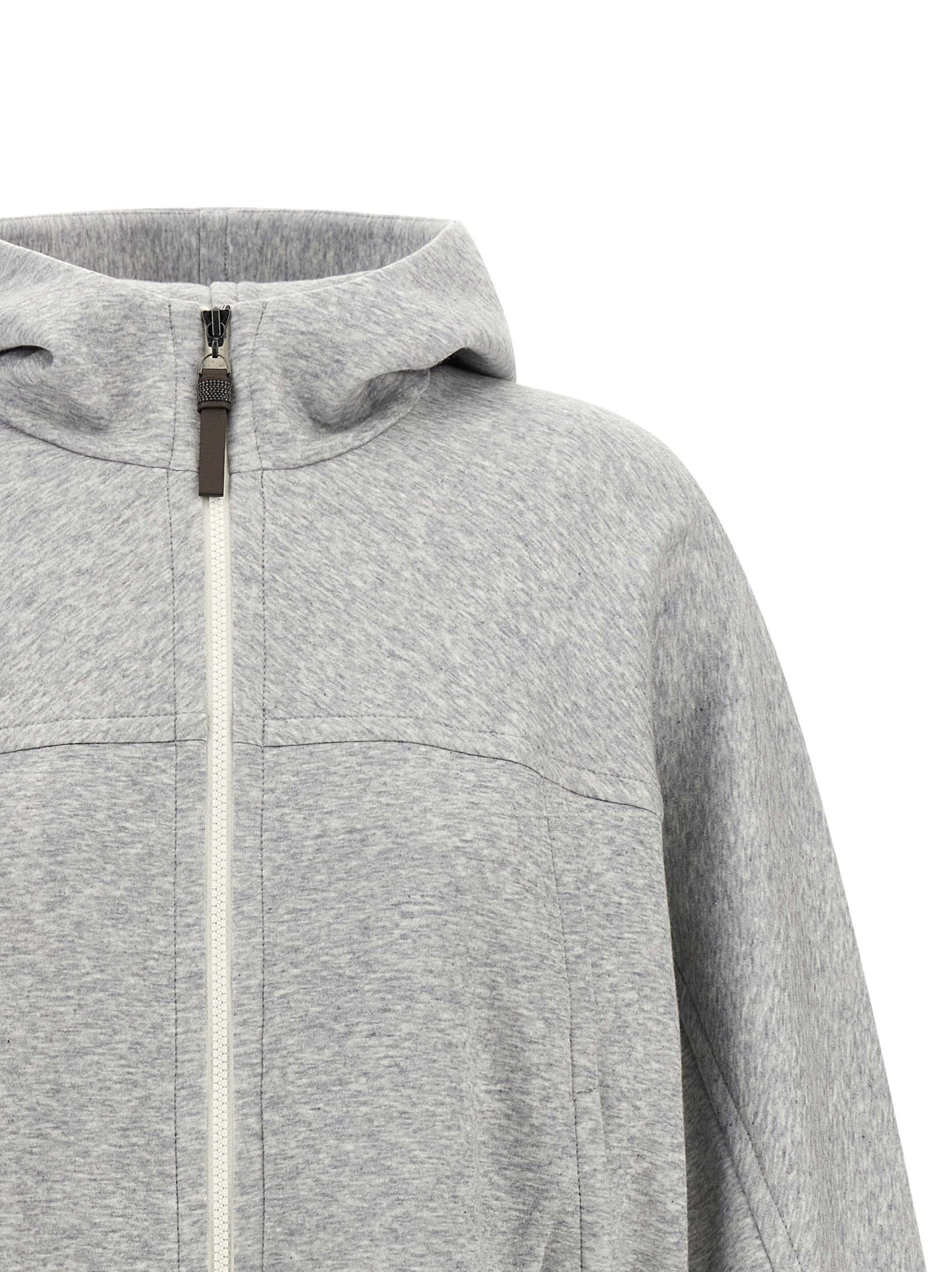 Sweatshirt Hoodie by Brunello Cucinelli for women in cashmere & cotton gray features a authentic silhouette, showcasing a sophisticated hooded neckline and authentic detail for a refined finish.