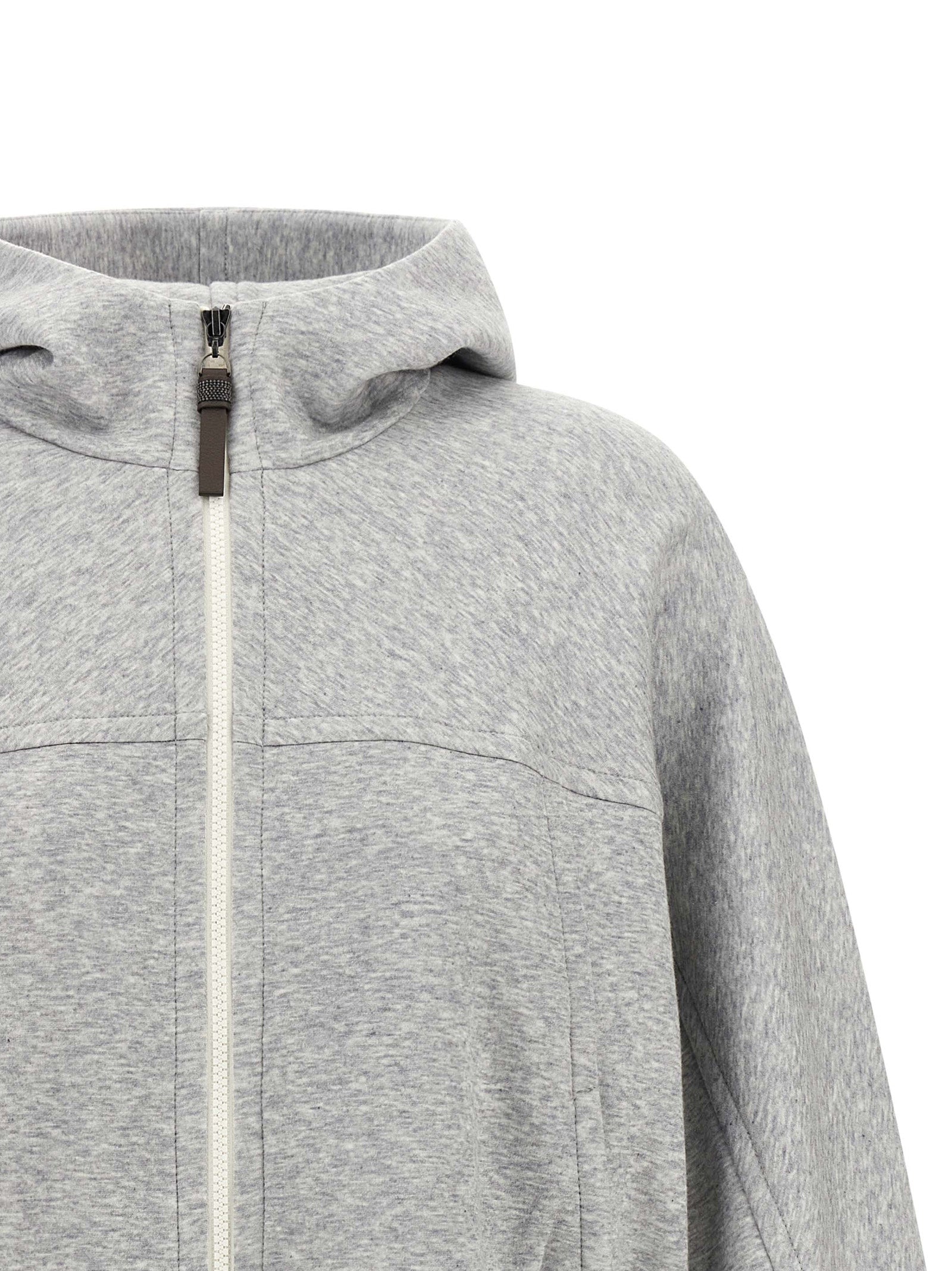 Sweatshirt Hoodie by Brunello Cucinelli for women in cashmere & cotton gray features a authentic silhouette, showcasing a sophisticated hooded neckline and authentic detail for a refined finish.