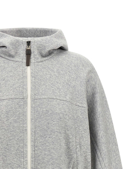 Sweatshirt Hoodie by Brunello Cucinelli for women in cashmere & cotton gray features a authentic silhouette, showcasing a sophisticated hooded neckline and authentic detail for a refined finish.