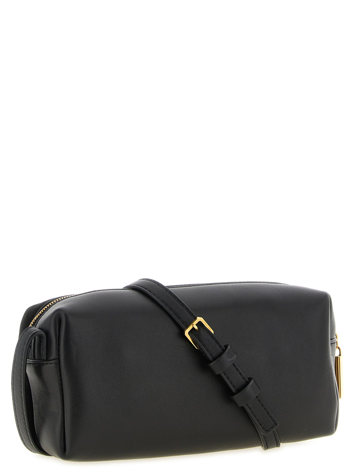 Mini Crossbody Handbag by Khaite for women in calfskin leather & nylon black & gold features an versatile silhouette, showcasing a secure zipper and versatile with versatile crossbody-strap, shoulder-strap & adjustable-strap for a versatile finish.
