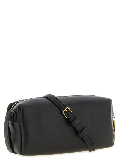 Mini Crossbody Handbag by Khaite for women in calfskin leather & nylon black & gold features an versatile silhouette, showcasing a secure zipper and versatile with versatile crossbody-strap, shoulder-strap & adjustable-strap for a versatile finish.