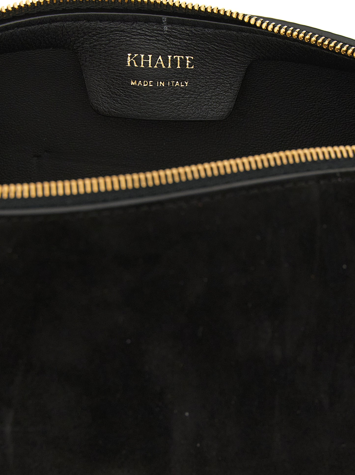 Mini Crossbody Handbag by Khaite for women in calfskin leather & nylon black & gold features a transformative sophistication silhouette, showcasing a secure zipper, ample , and versatile crossbody-strap, shoulder-strap & adjustable-strap for a transformative sophistication look.