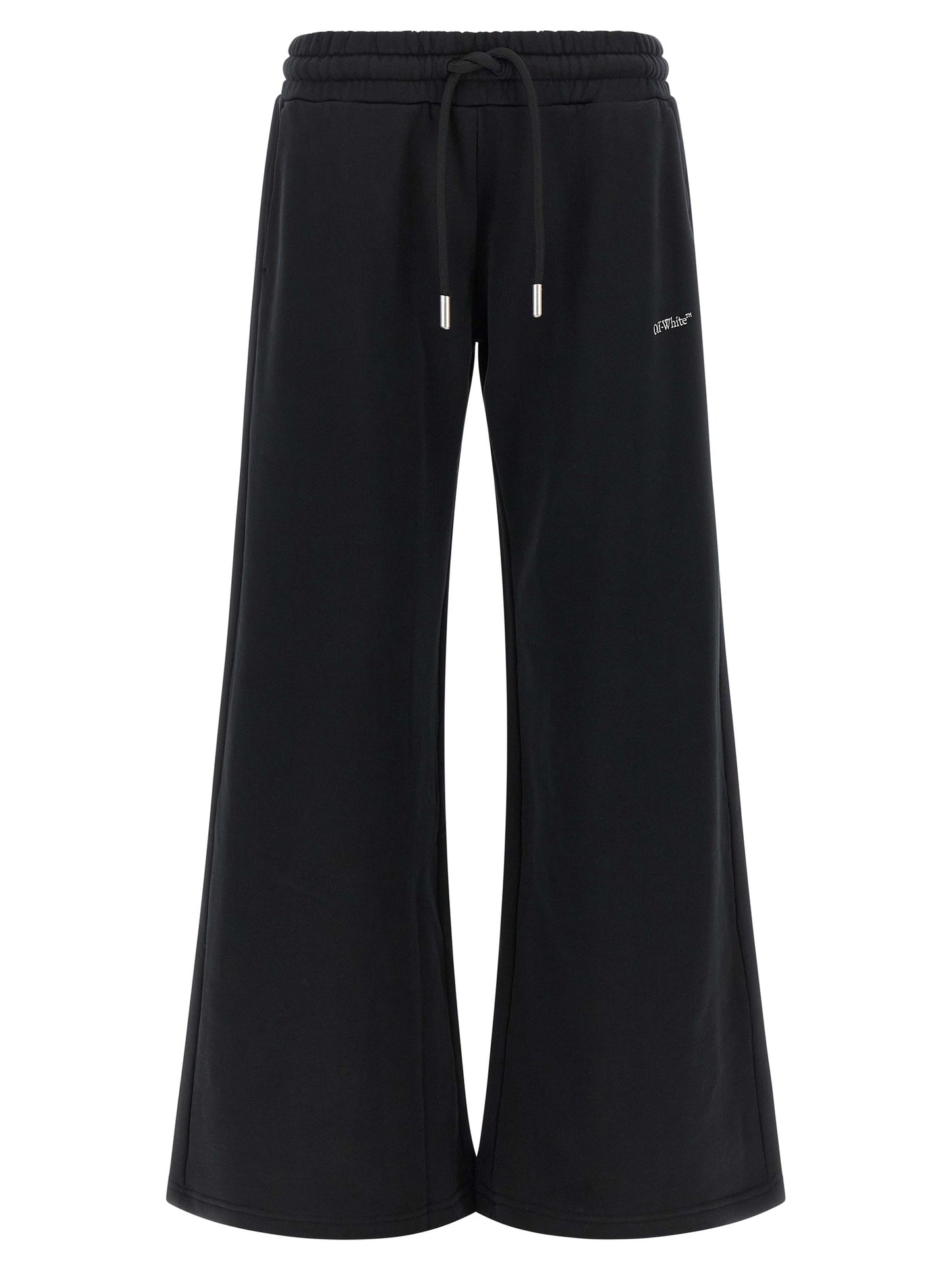 Joggers by Off-White for women in cotton black, silver, white & signature features a polished silhouette with a polished flared, relaxed-fit & wide, reaching a polished long and finished with a polished .