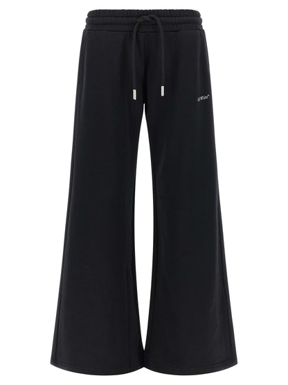 Joggers by Off-White for women in cotton black, silver, white & signature features a polished silhouette with a polished flared, relaxed-fit & wide, reaching a polished long and finished with a polished .