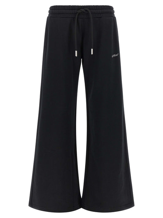 Joggers by Off-White for women in cotton black, silver, white & signature features a polished silhouette with a polished flared, relaxed-fit & wide, reaching a polished long and finished with a polished .