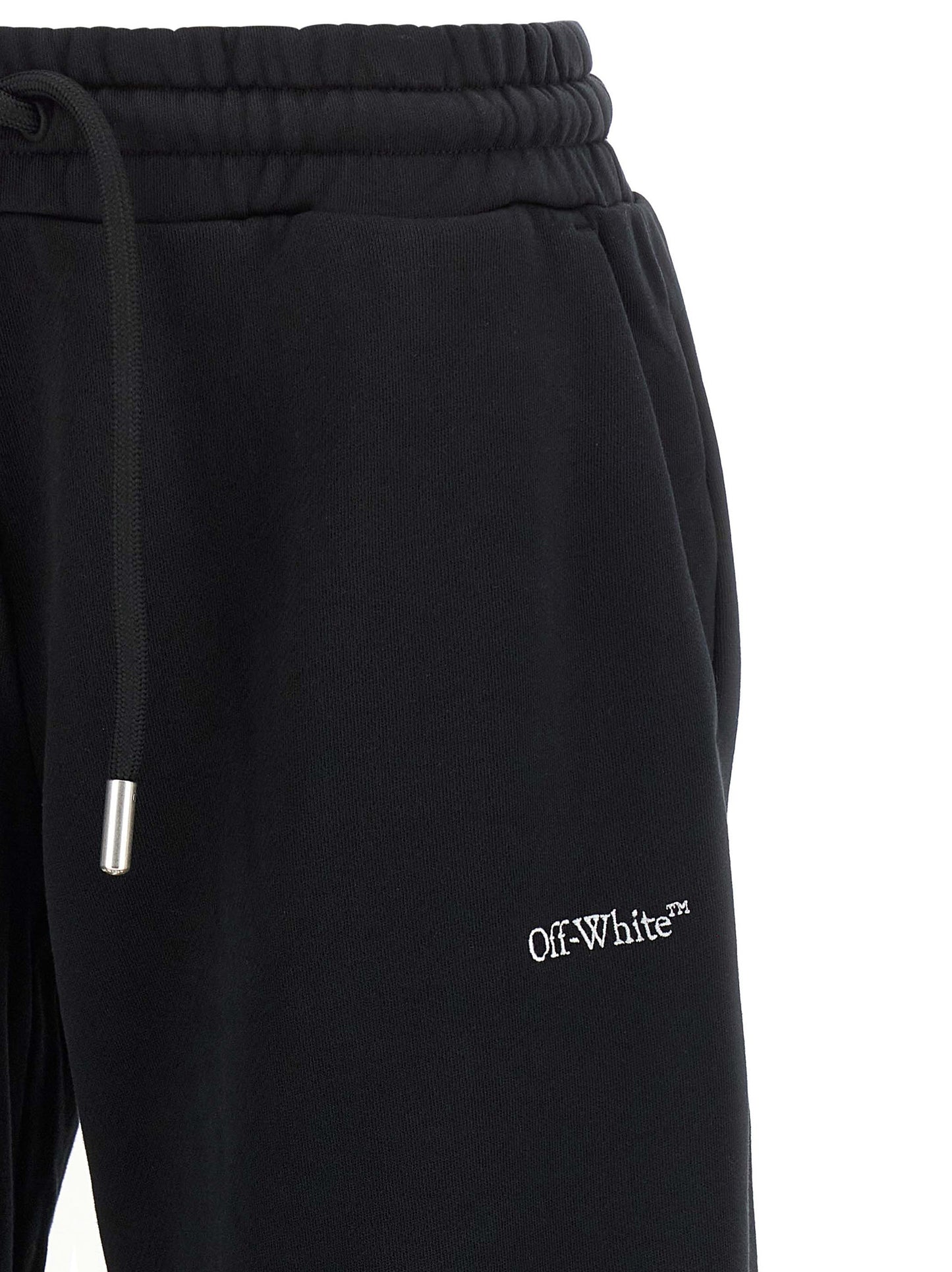 Joggers by Off-White for women in cotton black, silver, white & signature features a refined silhouette with a refined flared, relaxed-fit & wide, defined by a and a refined long for a refined finish.