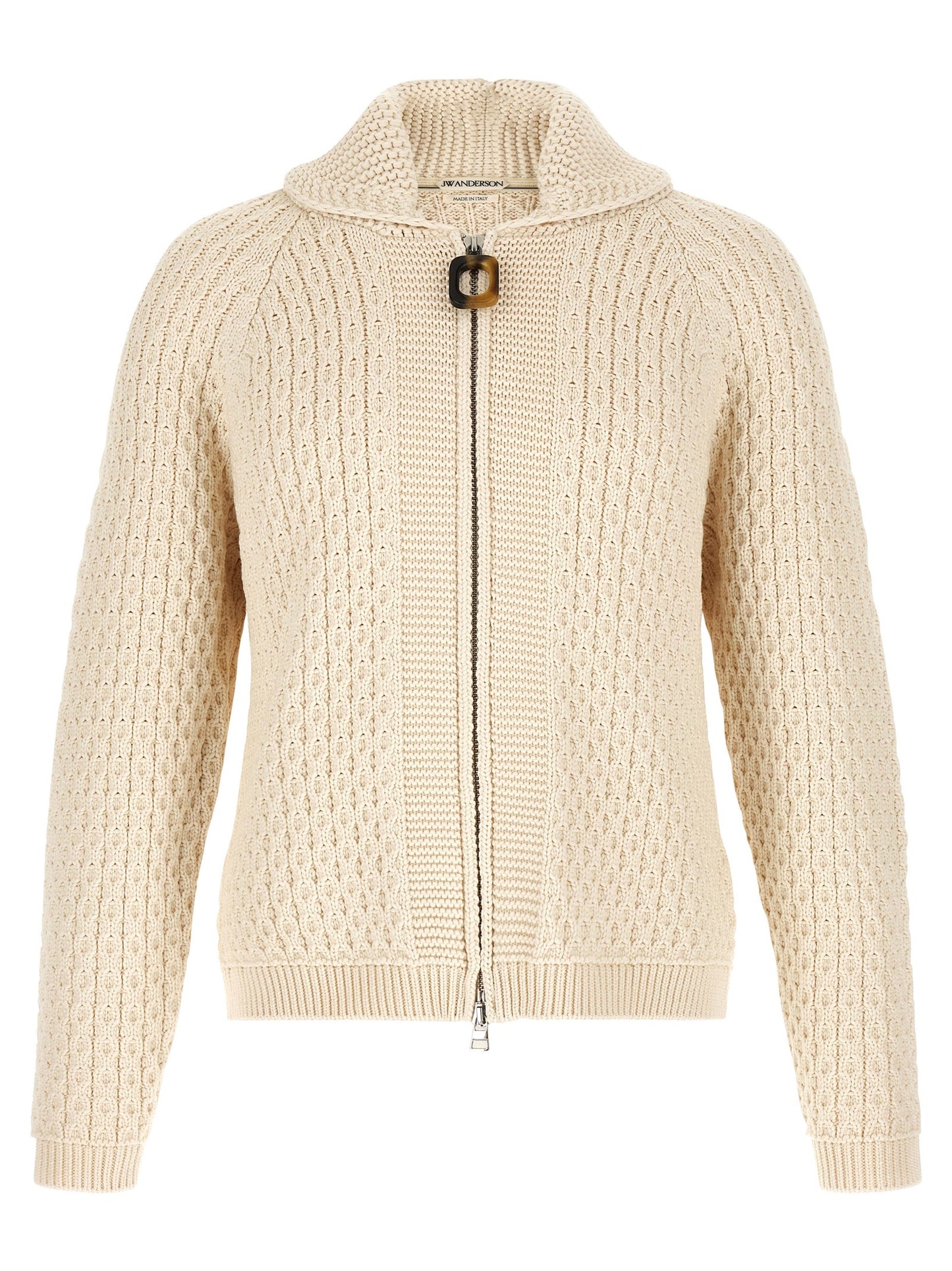 Cardigan by J.W.Anderson for men in cotton cream, horn & white features an crisp silhouette, showcasing a sophisticated turtle neckline and detail for a truly crisp finish.