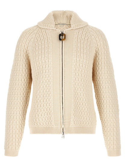 Cardigan by J.W.Anderson for men in cotton cream, horn & white features an crisp silhouette, showcasing a sophisticated turtle neckline and detail for a truly crisp finish.