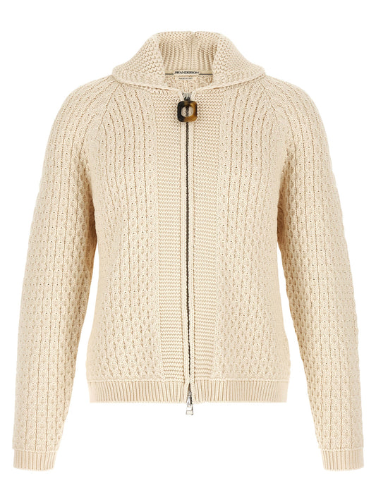 Cardigan by J.W.Anderson for men in cotton cream, horn & white features an crisp silhouette, showcasing a sophisticated turtle neckline and detail for a truly crisp finish.