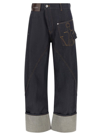Jeans by J.W.Anderson for women in cotton denim blue & indigo presents a refined pantology silhouette, artfully defined by a refined pantology straight-leg & wide, long, and a sophisticated .