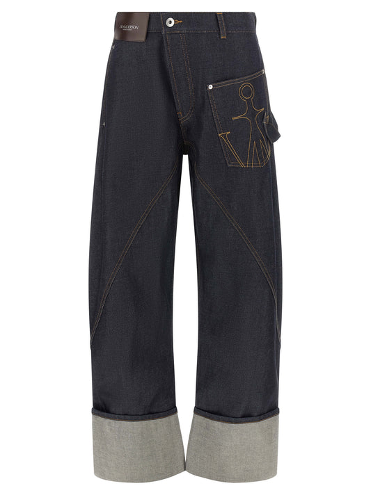 Jeans by J.W.Anderson for women in cotton denim blue & indigo presents a refined pantology silhouette, artfully defined by a refined pantology straight-leg & wide, long, and a sophisticated .