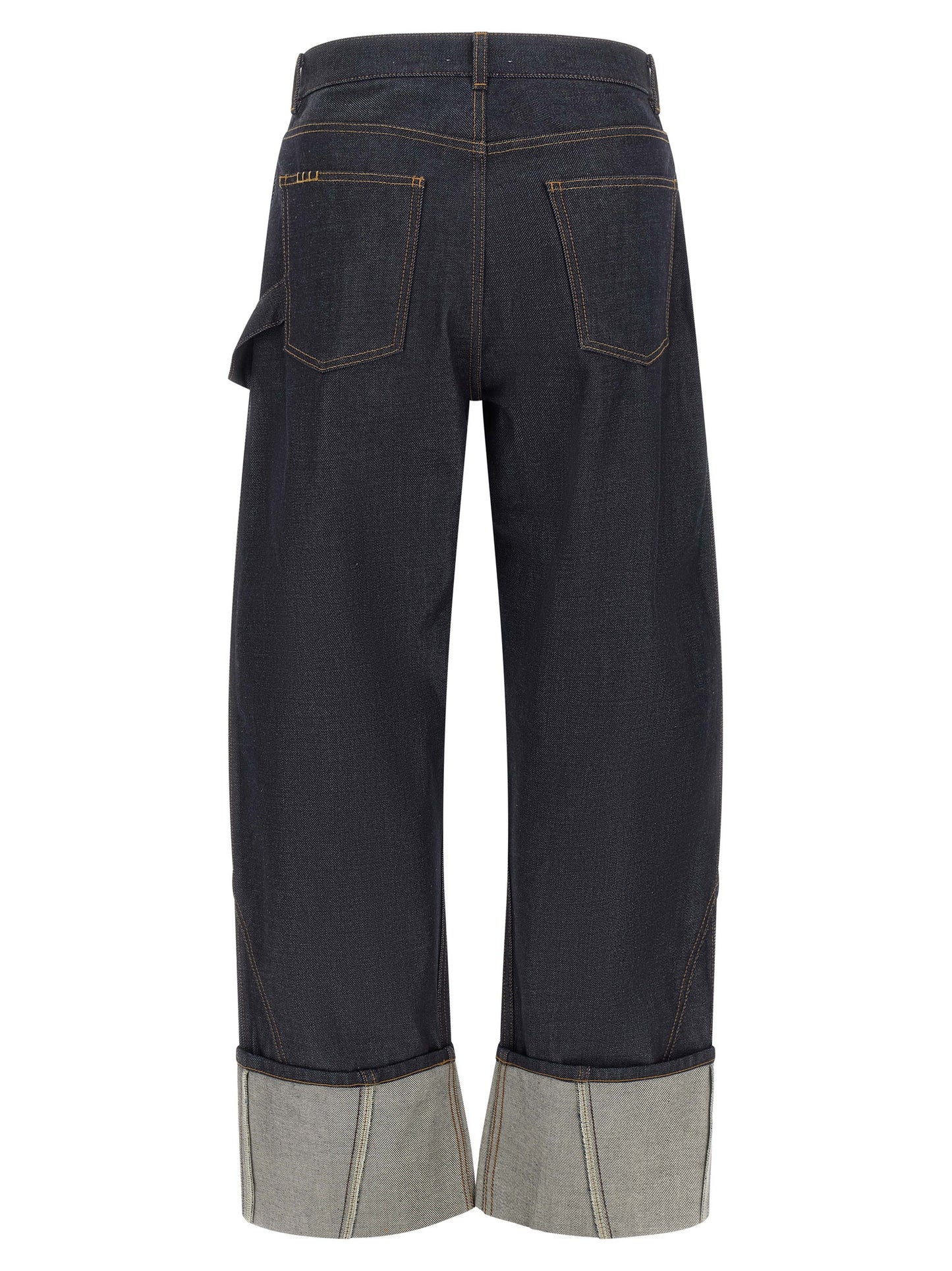 Jeans by J.W.Anderson for women in cotton denim blue & indigo features a polished silhouette with a polished straight-leg & wide, reaching a polished long and finished with a polished .