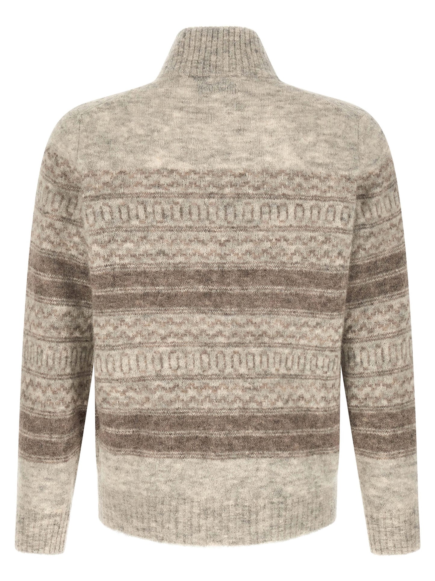 Cardigan by Brunello Cucinelli for men in alpaca wool beige, patterned & jacquard features a nuanced silhouette with a refined high-neck neckline and nuanced detailing for a sophisticated look.