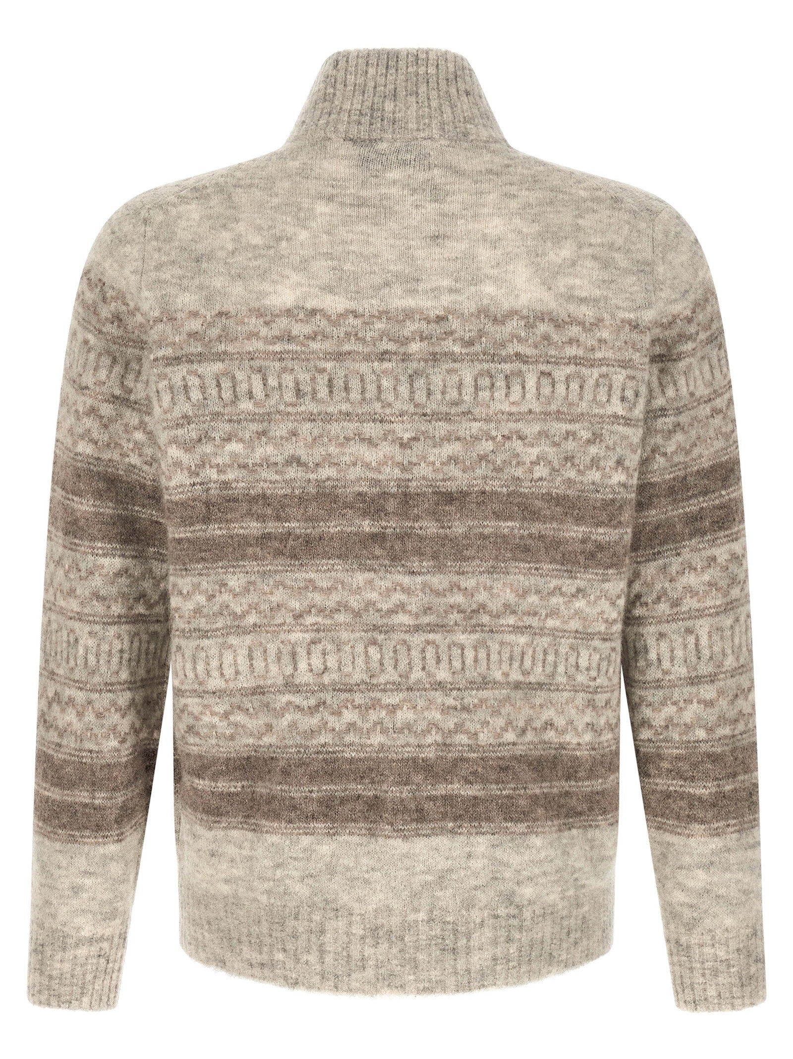 Cardigan by Brunello Cucinelli for men in alpaca wool beige, patterned & jacquard features a nuanced silhouette with a refined high-neck neckline and nuanced detailing for a sophisticated look.