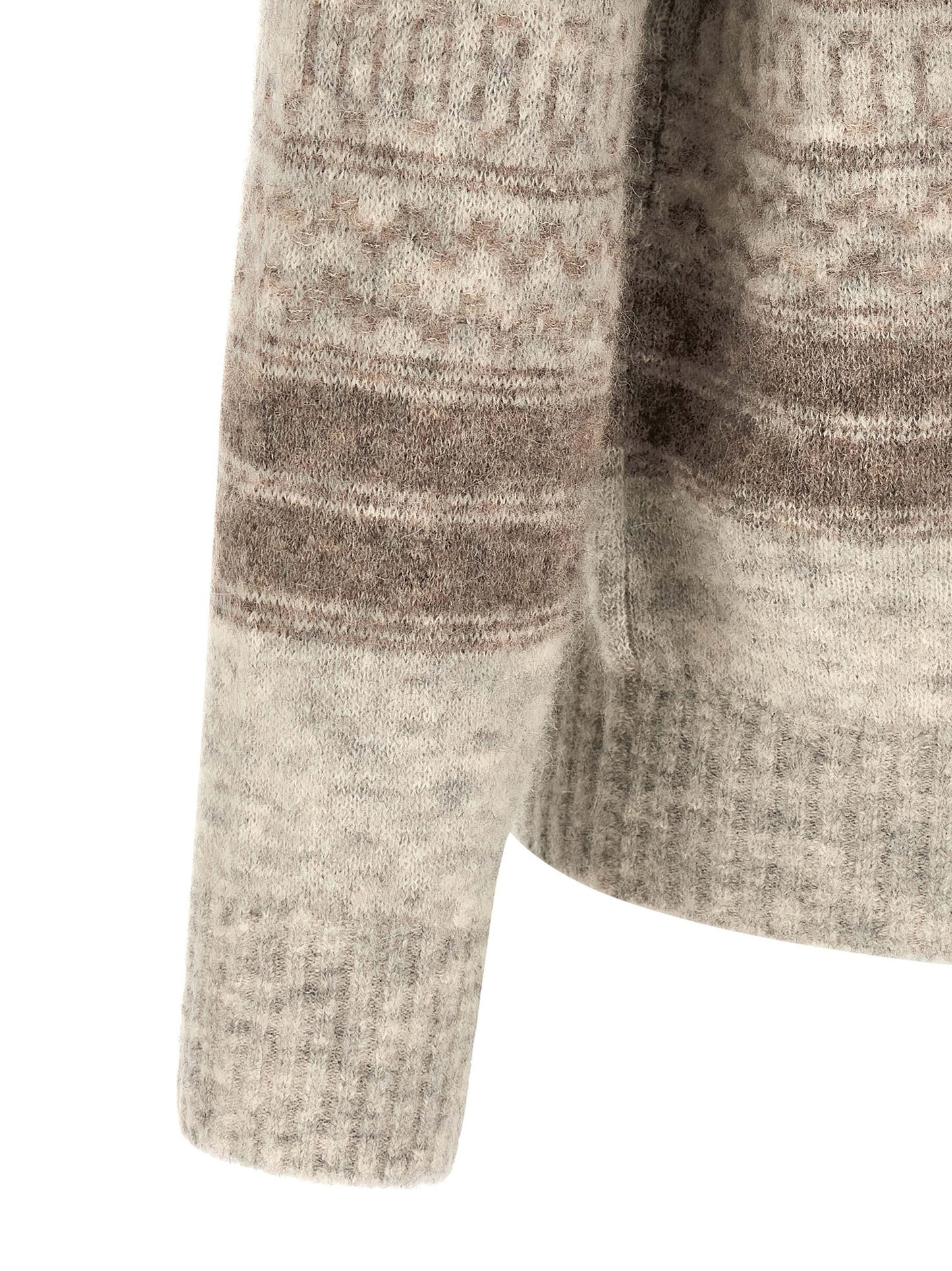 Cardigan by Brunello Cucinelli for men in alpaca wool beige, patterned & jacquard presents a textural silhouette, artfully finished with a textural and for a sophisticated, textural look.