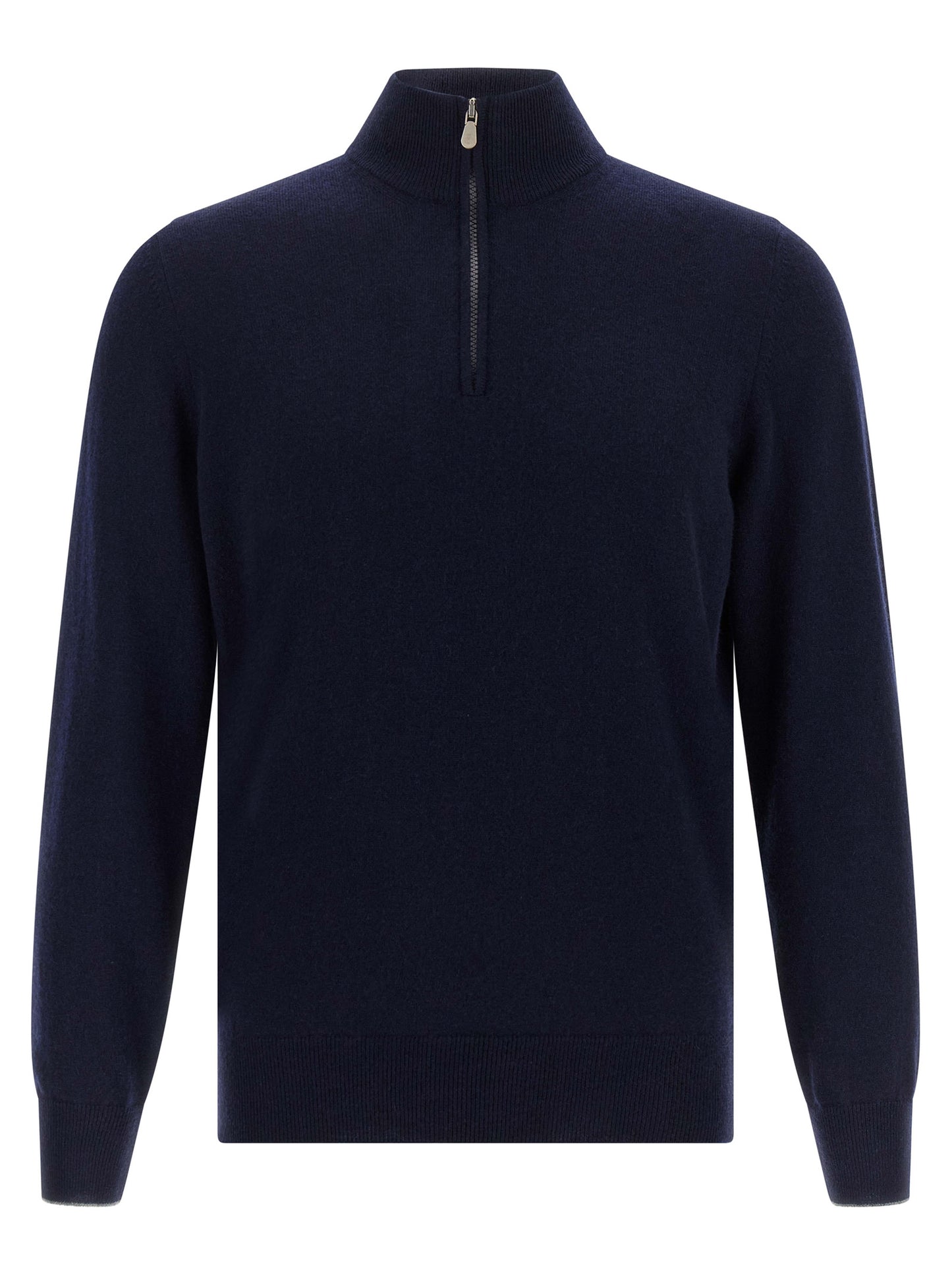 Cardigan by Brunello Cucinelli for men in cashmere dark-blue presents a textural silhouette, artfully finished with a textural high-neck neckline and long-sleeve for a sophisticated, textural look.
