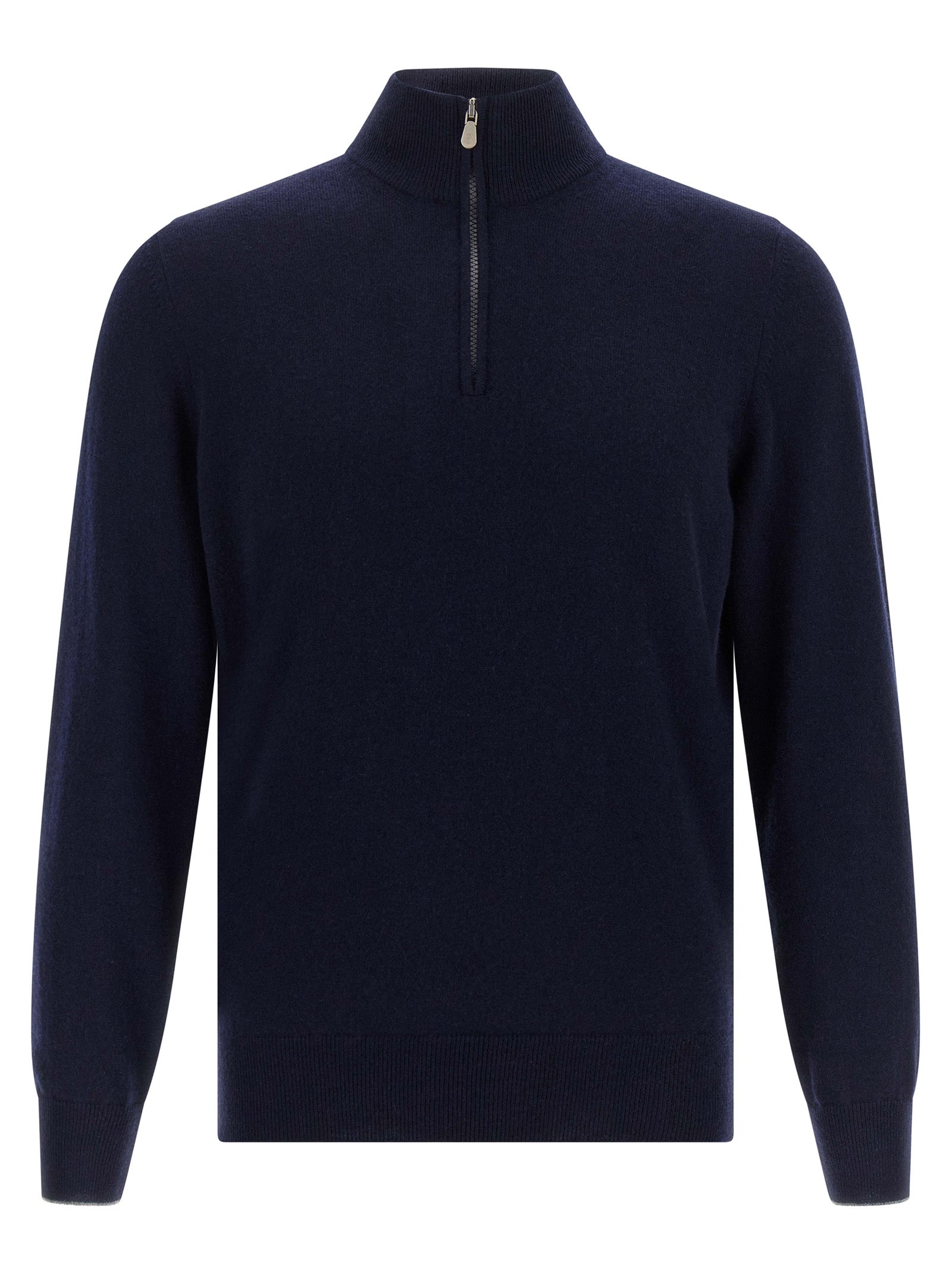Cardigan by Brunello Cucinelli for men in cashmere dark-blue presents a textural silhouette, artfully finished with a textural high-neck neckline and long-sleeve for a sophisticated, textural look.