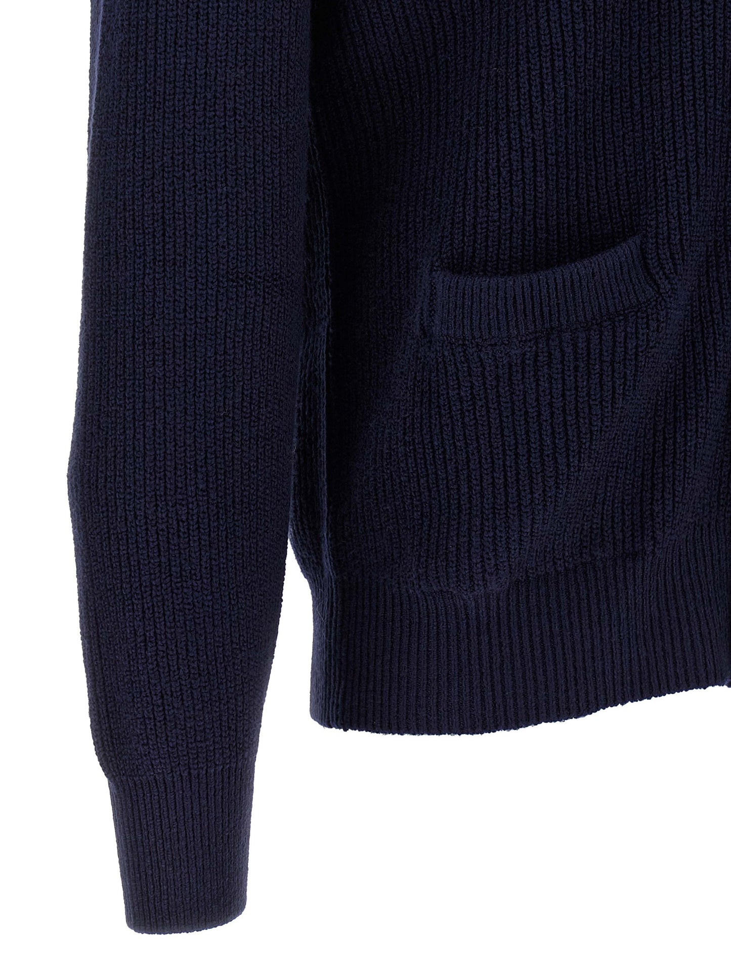 Cardigan by Brunello Cucinelli for men in cotton navy features an impeccable silhouette, showcasing a sophisticated shawl-collar neckline and detail for a truly impeccable finish.