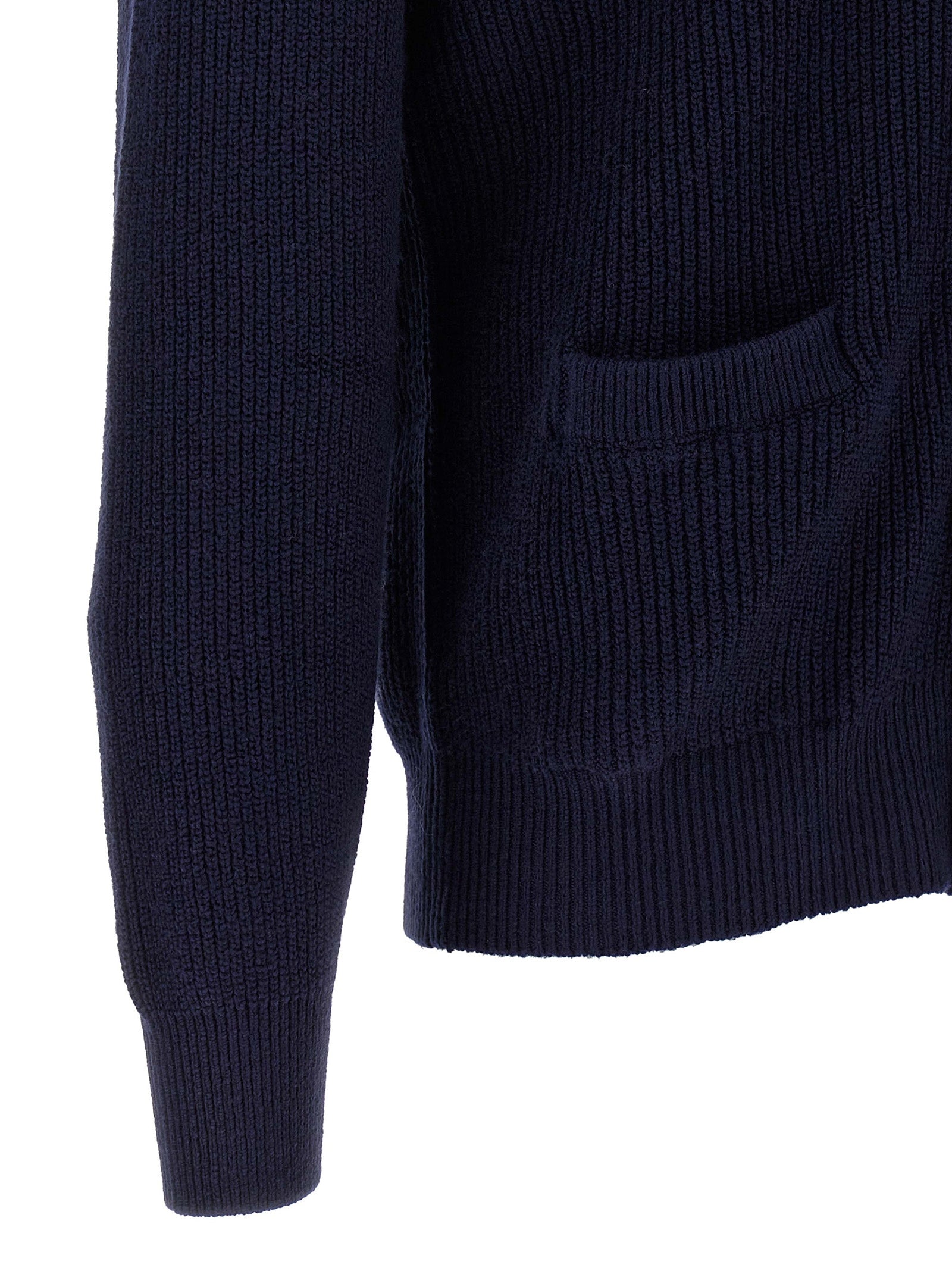 Cardigan by Brunello Cucinelli for men in cotton navy features an impeccable silhouette, showcasing a sophisticated shawl-collar neckline and detail for a truly impeccable finish.