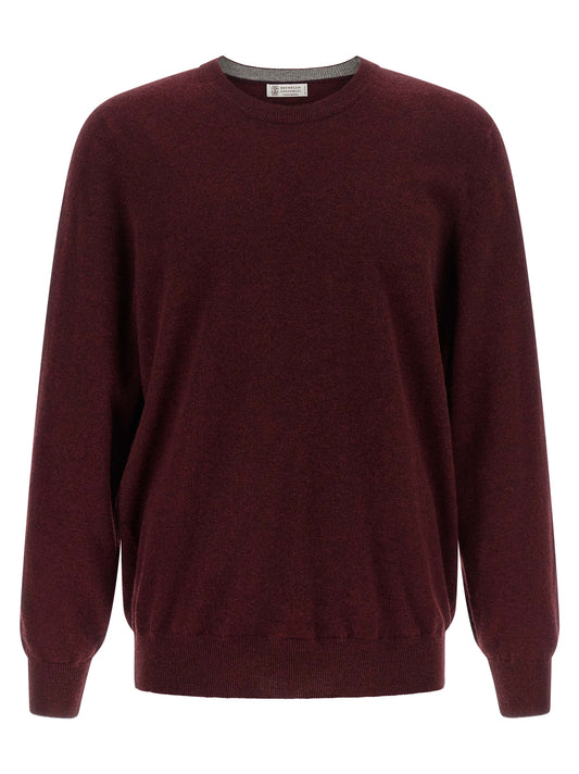 Cardigan by Brunello Cucinelli for men in cashmere bordeaux, burgundy & signature features an impeccable silhouette, showcasing a sophisticated crew neckline and long-sleeve detail for a truly impeccable finish.