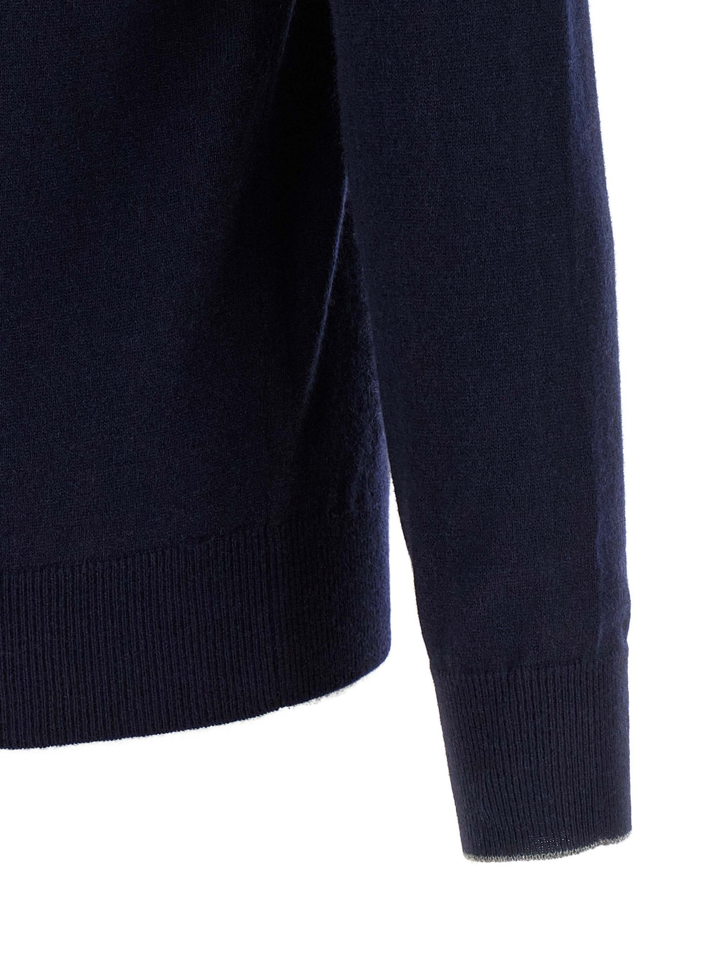 Cardigan by Brunello Cucinelli for men in cashmere dark-blue showcases a captivating silhouette, artfully detailed with a captivating and high-neck neckline for a truly sophisticated captivating look.
