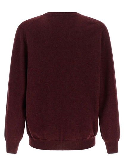 Cardigan by Brunello Cucinelli for men in cashmere bordeaux, burgundy & signature features an crisp silhouette, showcasing a sophisticated crew neckline and detail for a truly crisp finish.