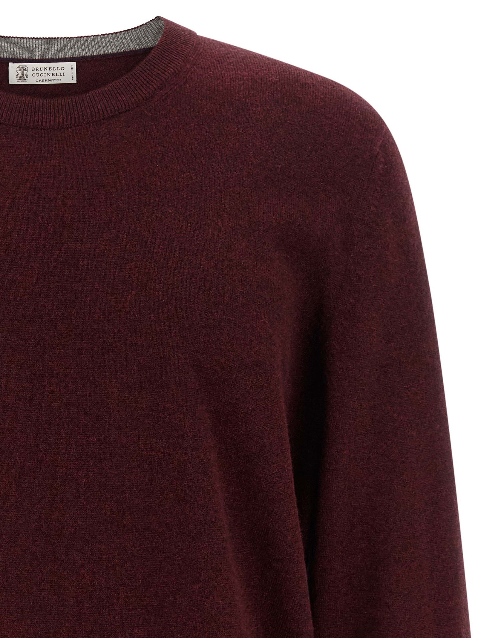 Cardigan by Brunello Cucinelli for men in cashmere bordeaux, burgundy & signature features a nuanced silhouette with a refined crew neckline and nuanced detailing for a sophisticated look.