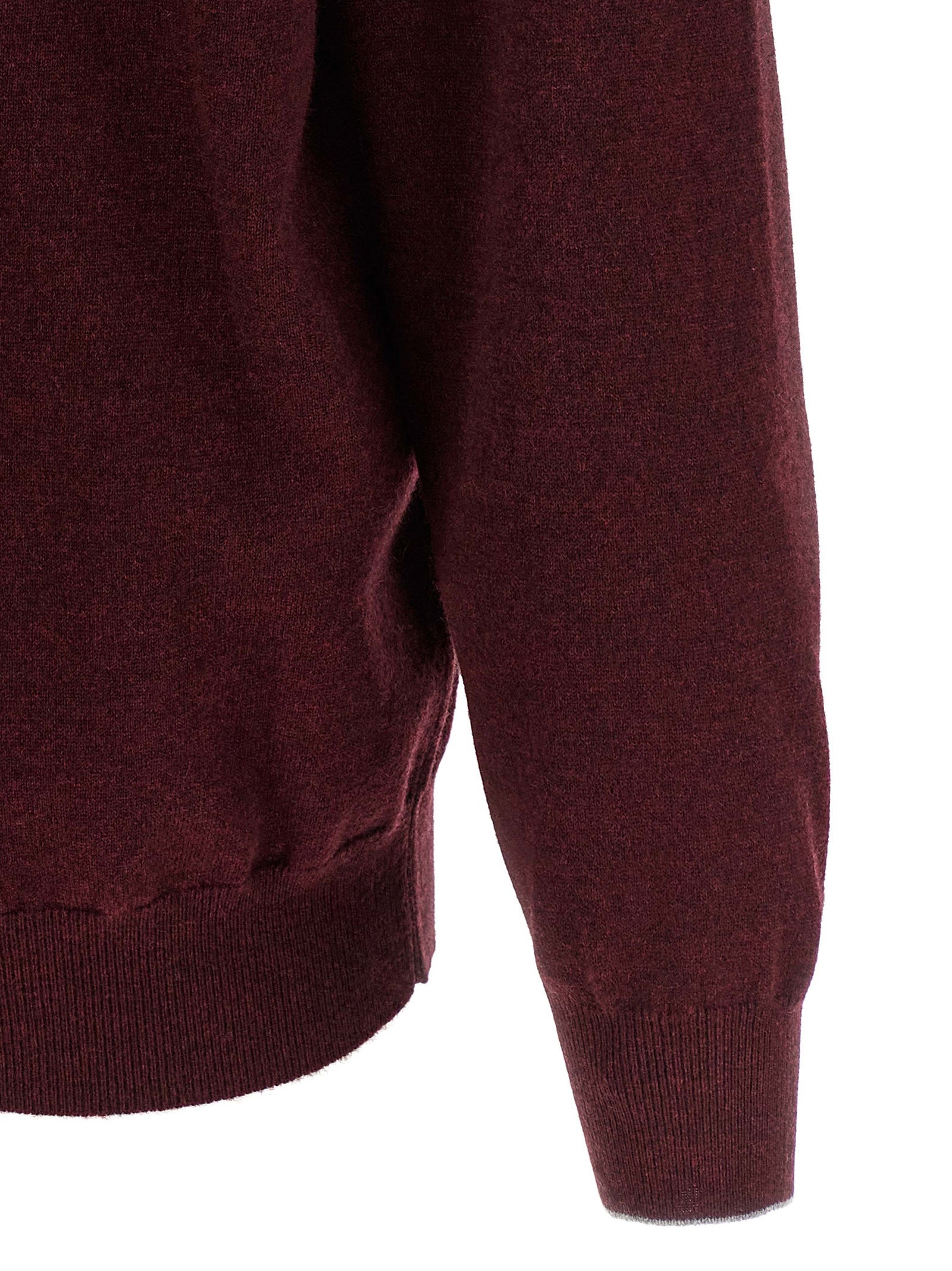 Cardigan by Brunello Cucinelli for men in cashmere bordeaux, burgundy & signature features an crisp silhouette, showcasing a sophisticated crew neckline and detail for a truly crisp finish.