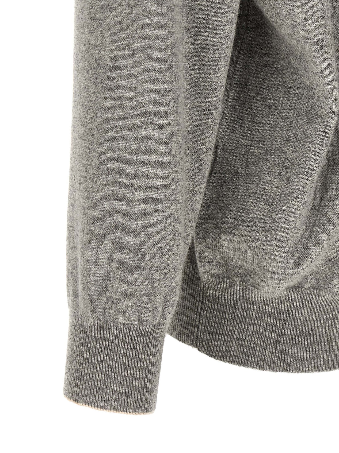 Cardigan by Brunello Cucinelli for men in cashmere gray, patterned & signature presents a textural silhouette, artfully finished with a textural round neckline and for a sophisticated, textural look.