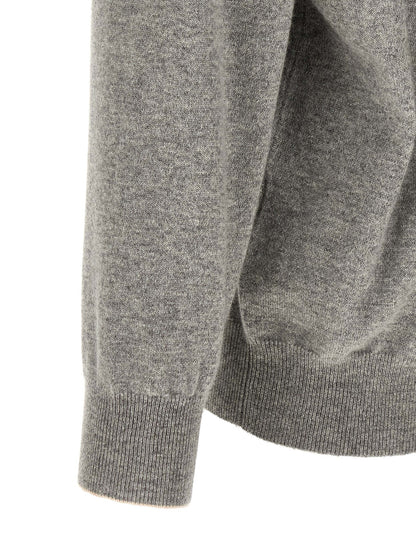 Cardigan by Brunello Cucinelli for men in cashmere gray, patterned & signature presents a textural silhouette, artfully finished with a textural round neckline and for a sophisticated, textural look.