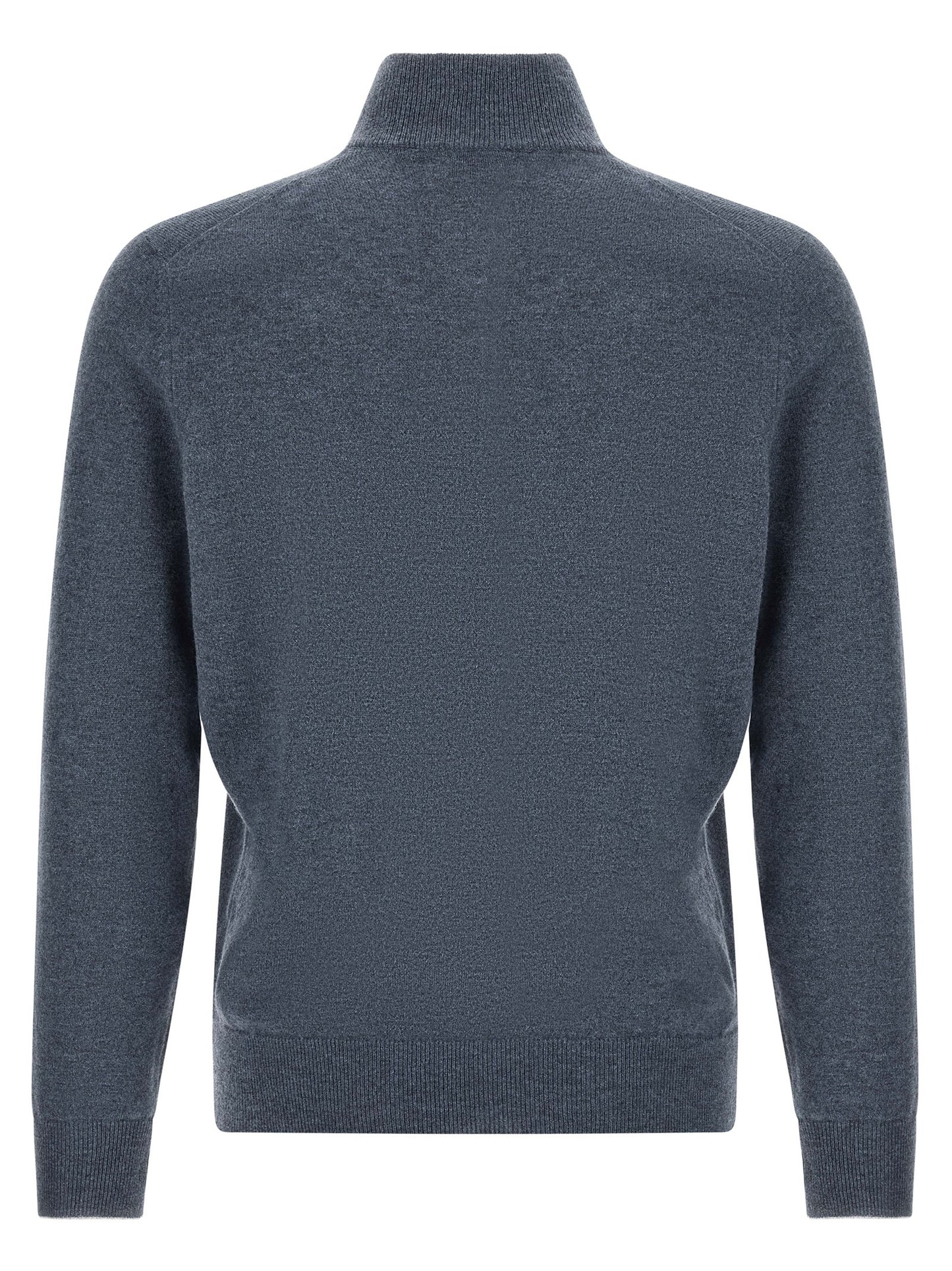 Cardigan by Brunello Cucinelli for men in cashmere blue features an crisp silhouette, showcasing a sophisticated high-neck neckline and detail for a truly crisp finish.