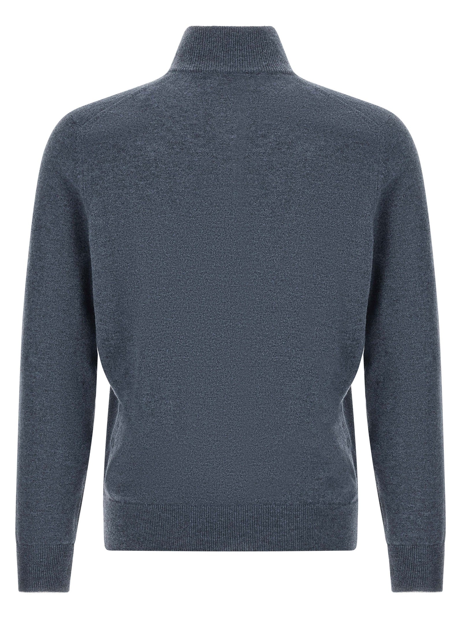 Cardigan by Brunello Cucinelli for men in cashmere blue features an crisp silhouette, showcasing a sophisticated high-neck neckline and detail for a truly crisp finish.