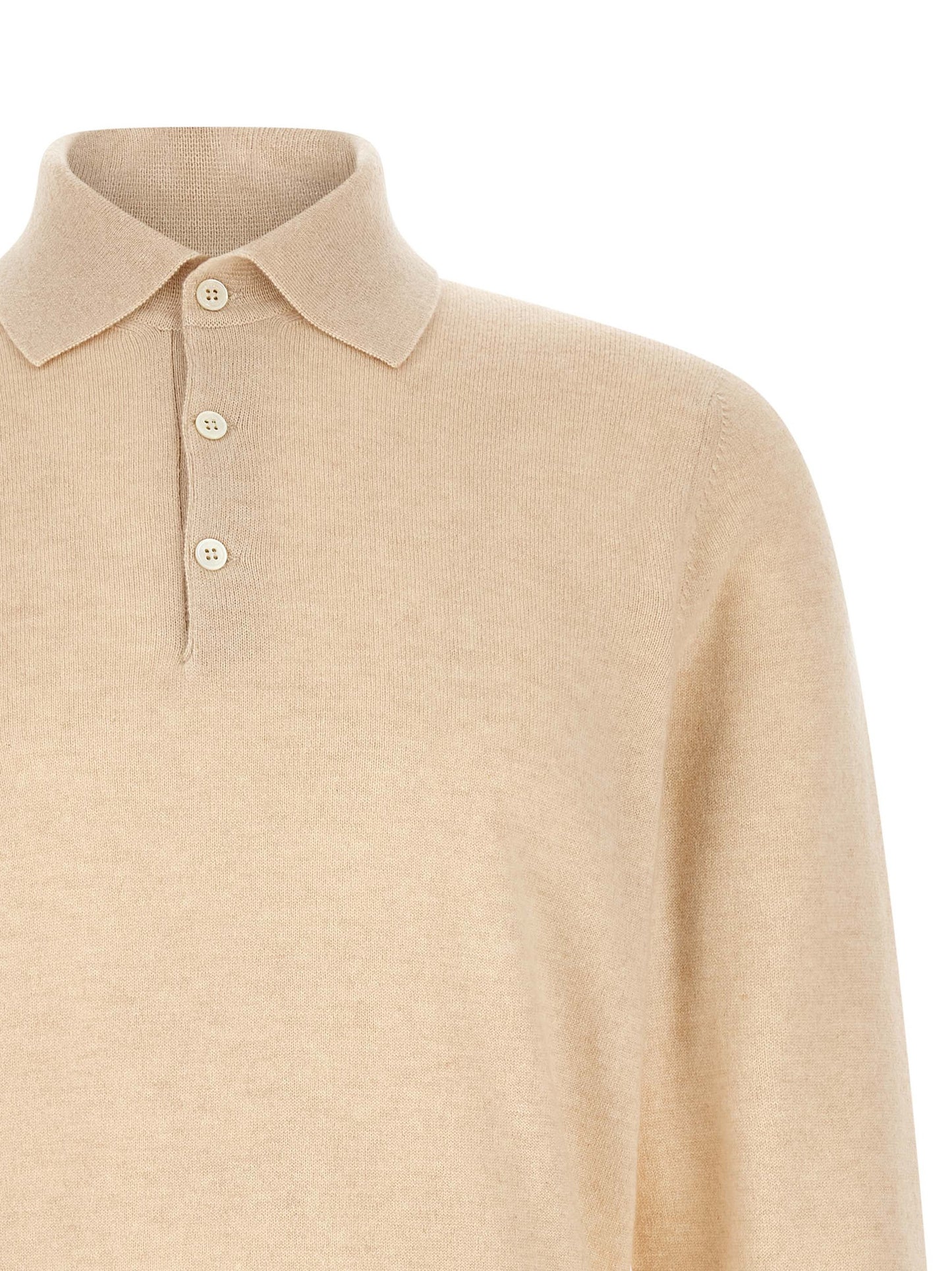 Polo Shirt by Brunello Cucinelli for men in cashmere beige, natural & sand presents a sleek silhouette, featuring a refined shirt-collar neckline and for a sleek finish.