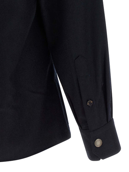 Overshirt by Brunello Cucinelli for men in virgin wool & flannel blue features an polished silhouette, showcasing a sophisticated and detail for a truly polished finish.