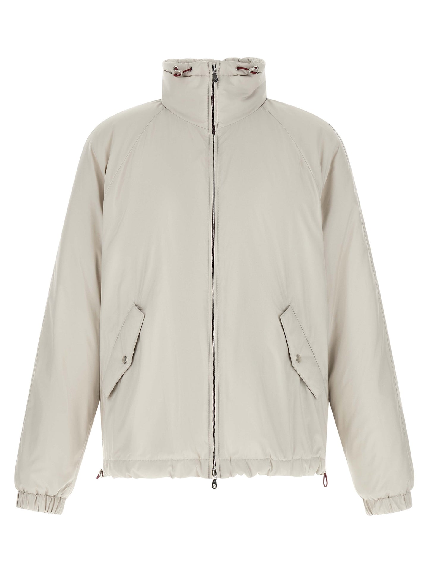 Hooded Windbreaker Jacket by Brunello Cucinelli for men in polyester & nylon white features an perennial silhouette with a refined hooded neckline and perennial lightweight, pockets, hooded & windproof for a sophisticated weather-resistant look.
