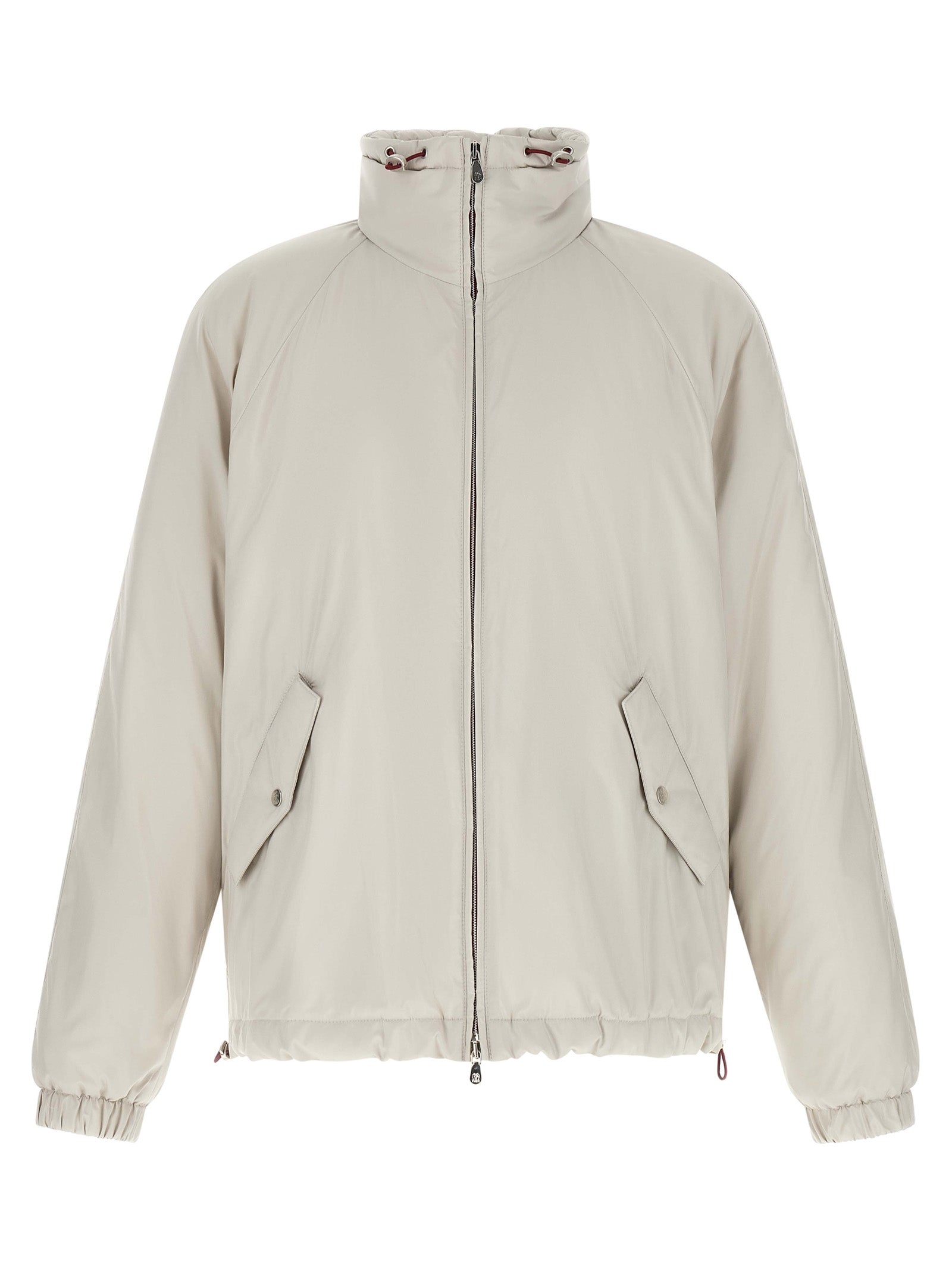 Hooded Windbreaker Jacket by Brunello Cucinelli for men in polyester & nylon white features an perennial silhouette with a refined hooded neckline and perennial lightweight, pockets, hooded & windproof for a sophisticated weather-resistant look.