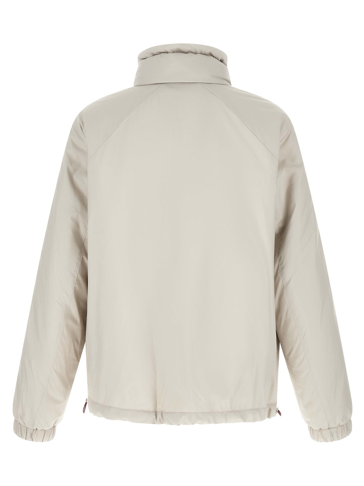 Hooded Windbreaker Jacket by Brunello Cucinelli for men in polyester & nylon white features an stylish silhouette, showcasing a sophisticated hooded neckline and performance-driven lightweight, pockets, hooded & windproof for a premium, stylish look.