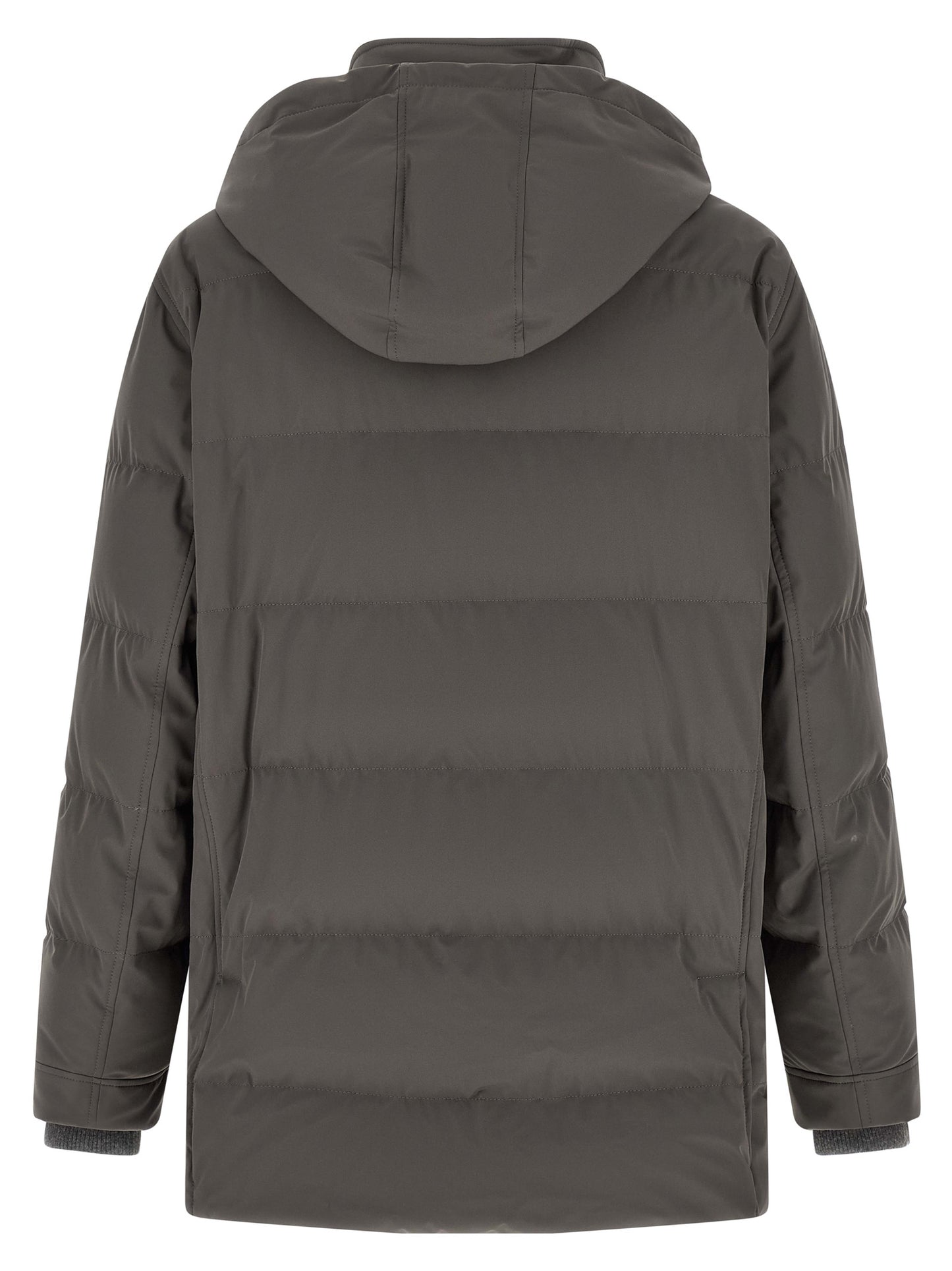 Hooded Parka by Brunello Cucinelli for men in polyamide gray features a stylish silhouette, meticulously detailed with a sophisticated hooded neckline and functional pockets, hooded & insulated for a stylish finish.