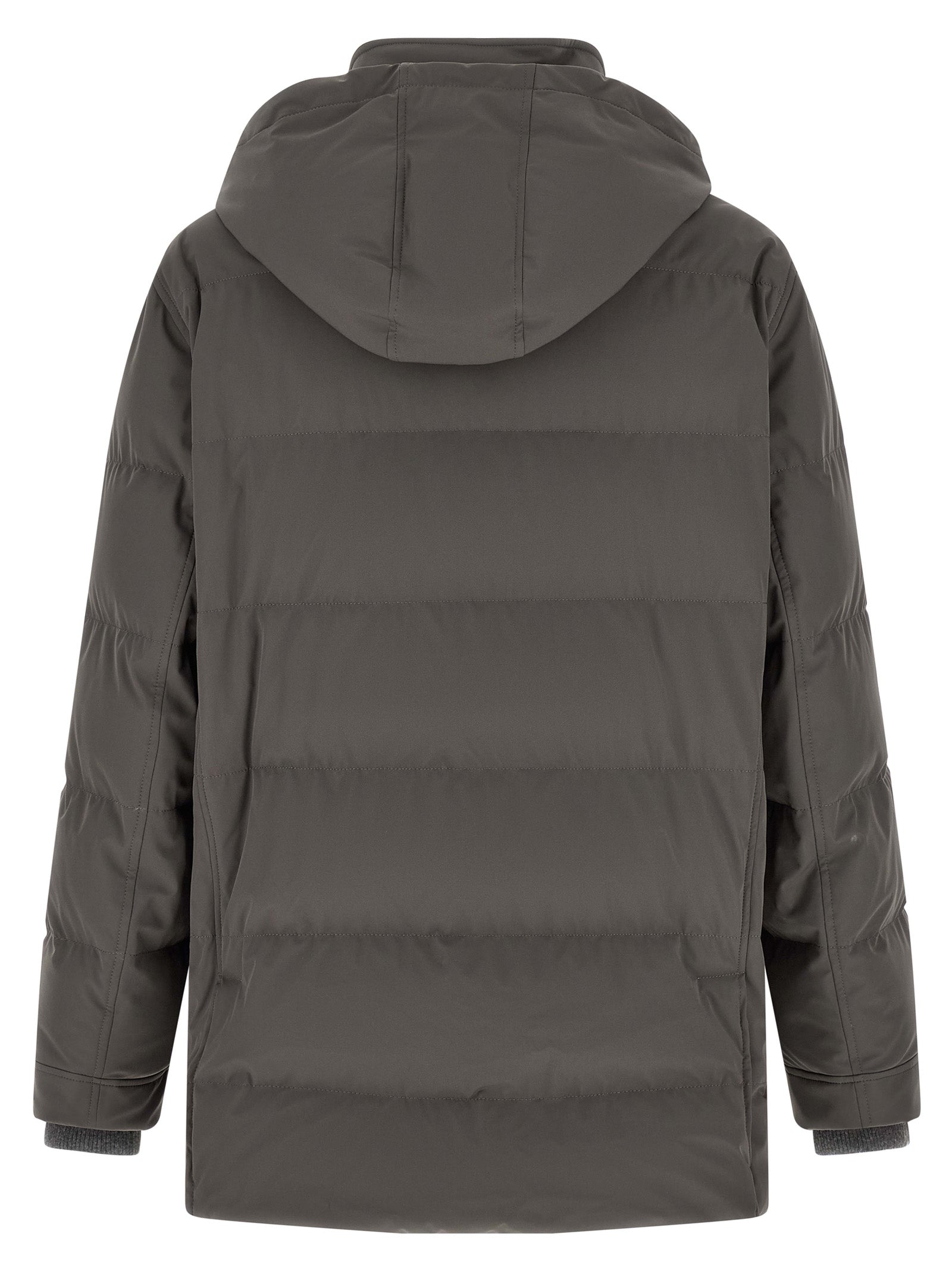 Hooded Parka by Brunello Cucinelli for men in polyamide gray features a stylish silhouette, meticulously detailed with a sophisticated hooded neckline and functional pockets, hooded & insulated for a stylish finish.
