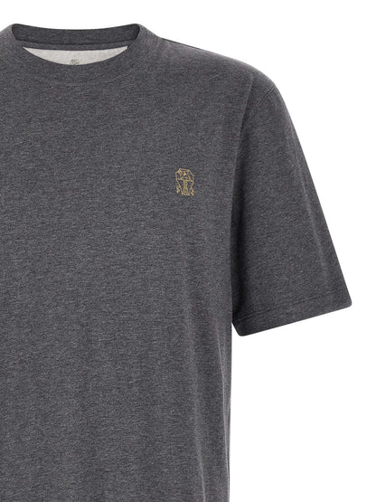 T-Shirt by Brunello Cucinelli for men in cotton gray showcases a chic silhouette, artfully detailed with a chic crew neckline and for a chic finish.