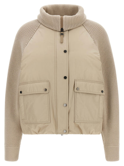 Puffer Jacket by Brunello Cucinelli for women in cotton canvas & leather beige features an on trend silhouette, showcasing refined pockets & insulated and a sophisticated for a truly on trend finish.