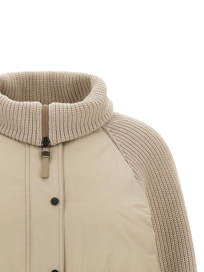 Puffer Jacket by Brunello Cucinelli for women in cotton canvas & leather beige features an contemporary silhouette, showcasing a sophisticated and contemporary pockets & insulated for a truly refined look.