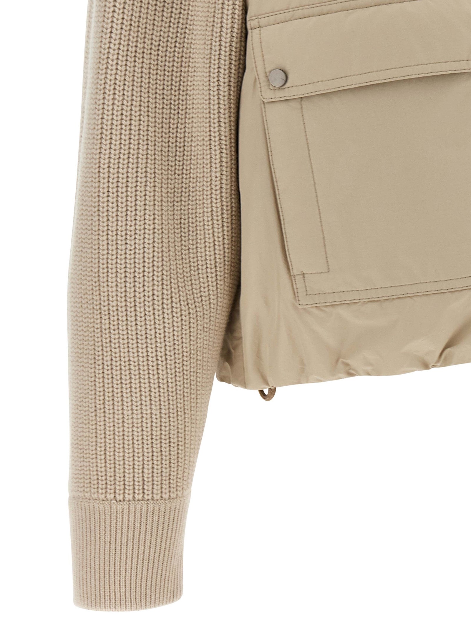 Puffer Jacket by Brunello Cucinelli for women in cotton canvas & leather beige features a city-ready silhouette, detailed with pockets & insulated and a city-ready .