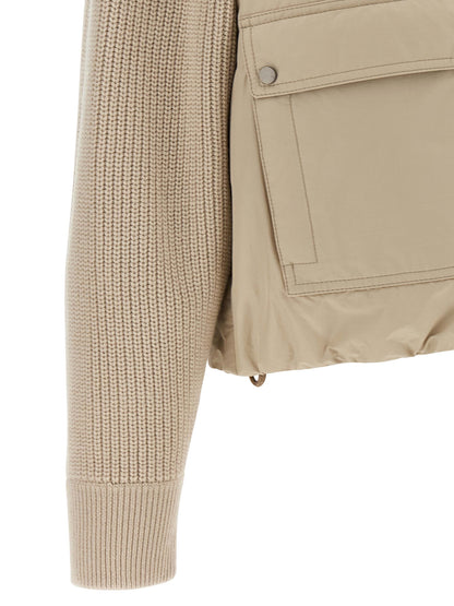 Puffer Jacket by Brunello Cucinelli for women in cotton canvas & leather beige features a city-ready silhouette, detailed with pockets & insulated and a city-ready .