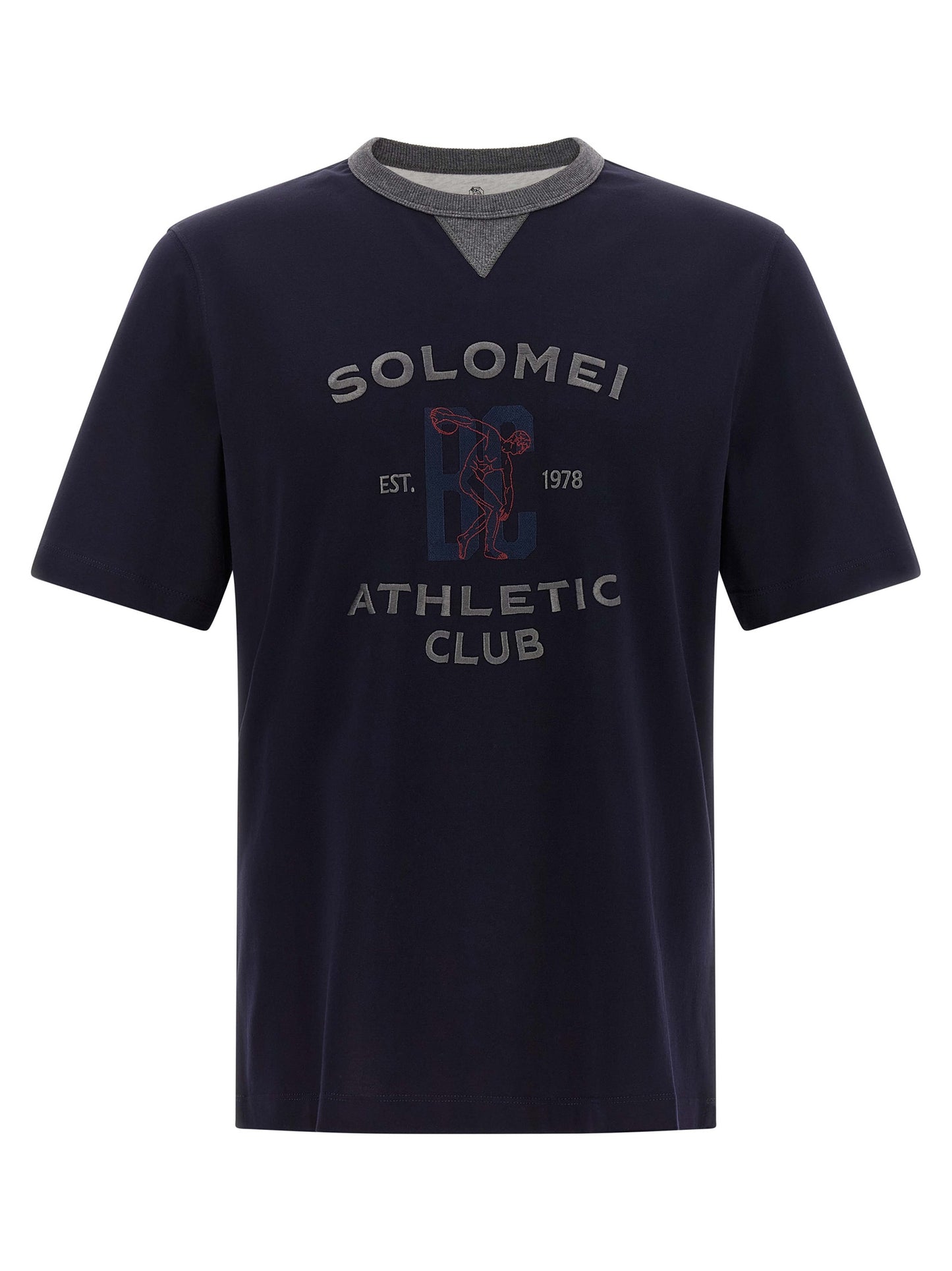T-Shirt by Brunello Cucinelli for men in cotton blue & print features a plush silhouette, showcasing a sophisticated crew neckline and short-sleeve for a truly plush finish.